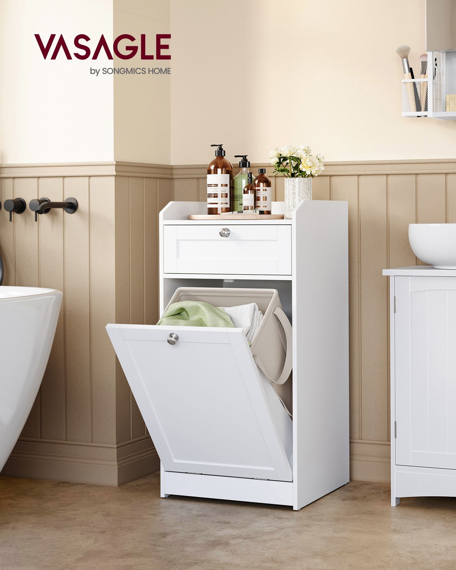 Bathroom Storage Unit with 1 Drawer and 1 Laundry Hamper - image 2