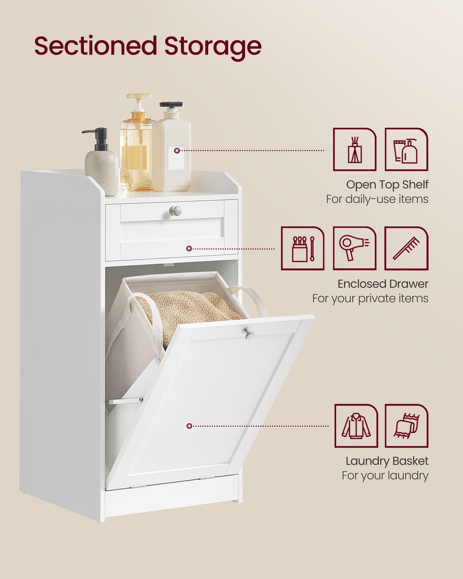 Bathroom Storage Unit with 1 Drawer and 1 Laundry Hamper - image 3