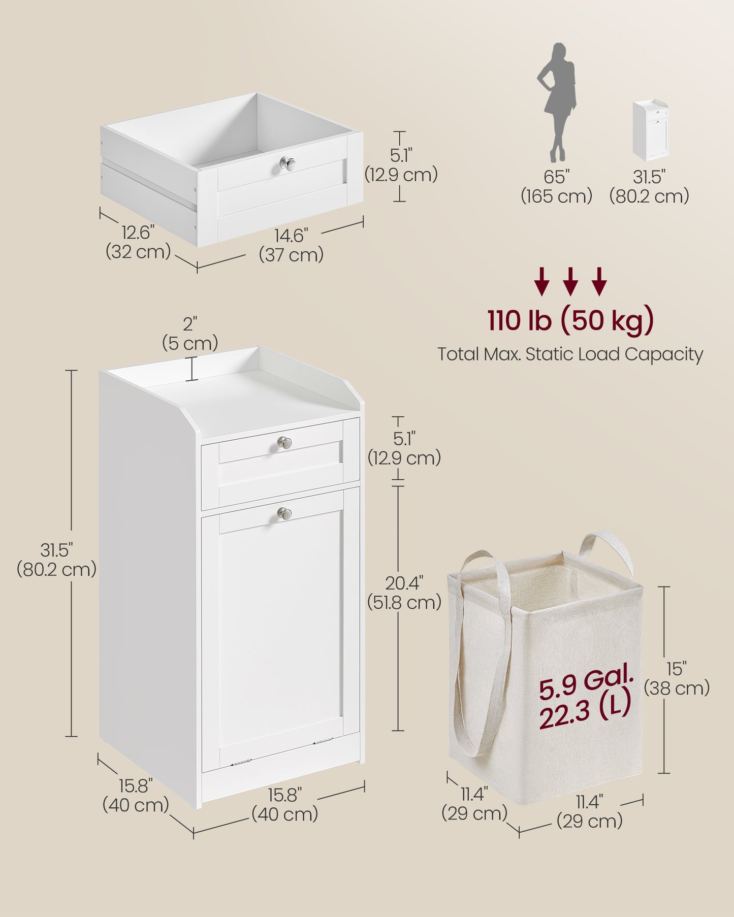 Bathroom Storage Unit with 1 Drawer and 1 Laundry Hamper - image 6