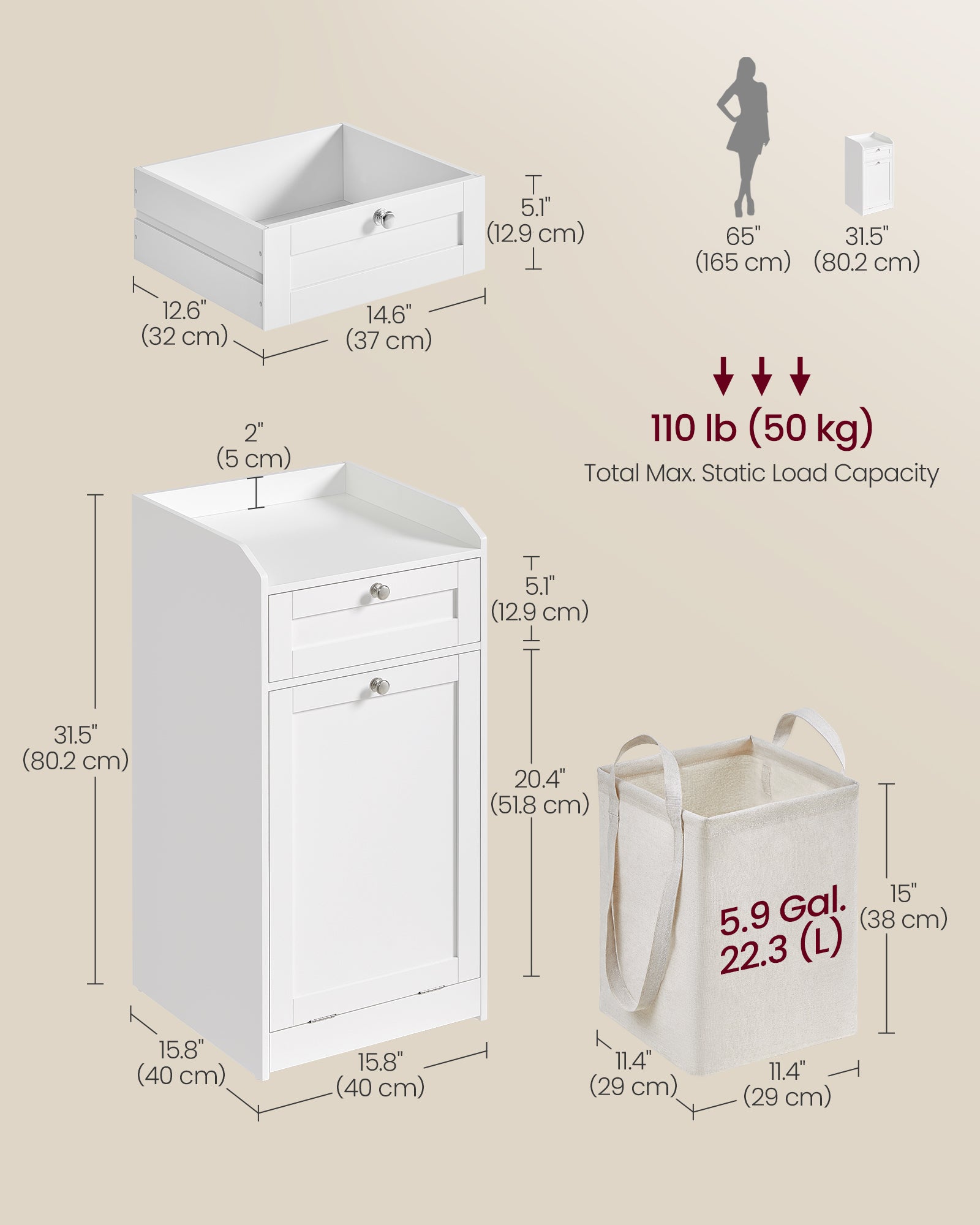 Bathroom Storage Unit with 1 Drawer and 1 Laundry Hamper - image 6