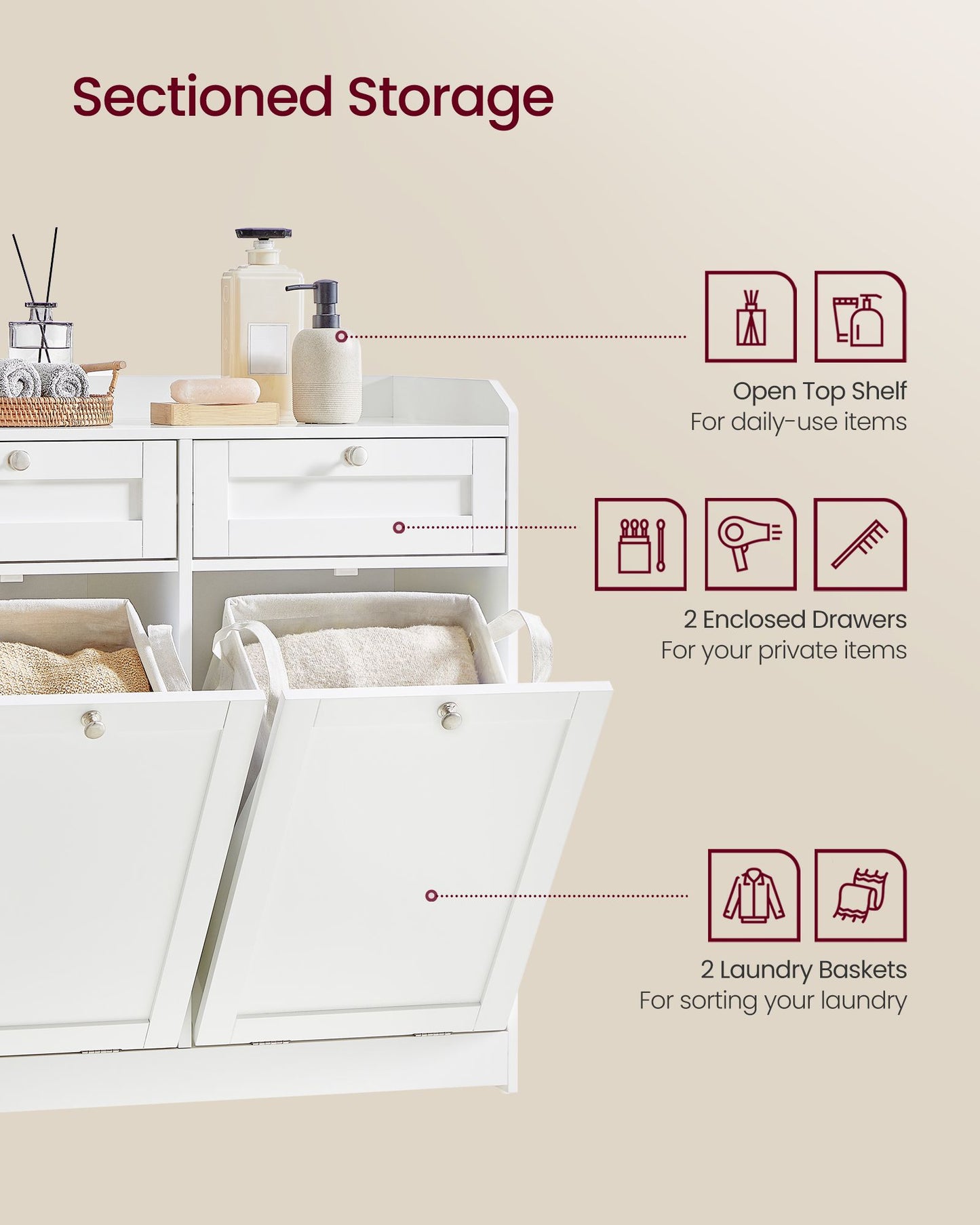Bathroom Cabinet with Laundry Baskets Cloud White - image 3