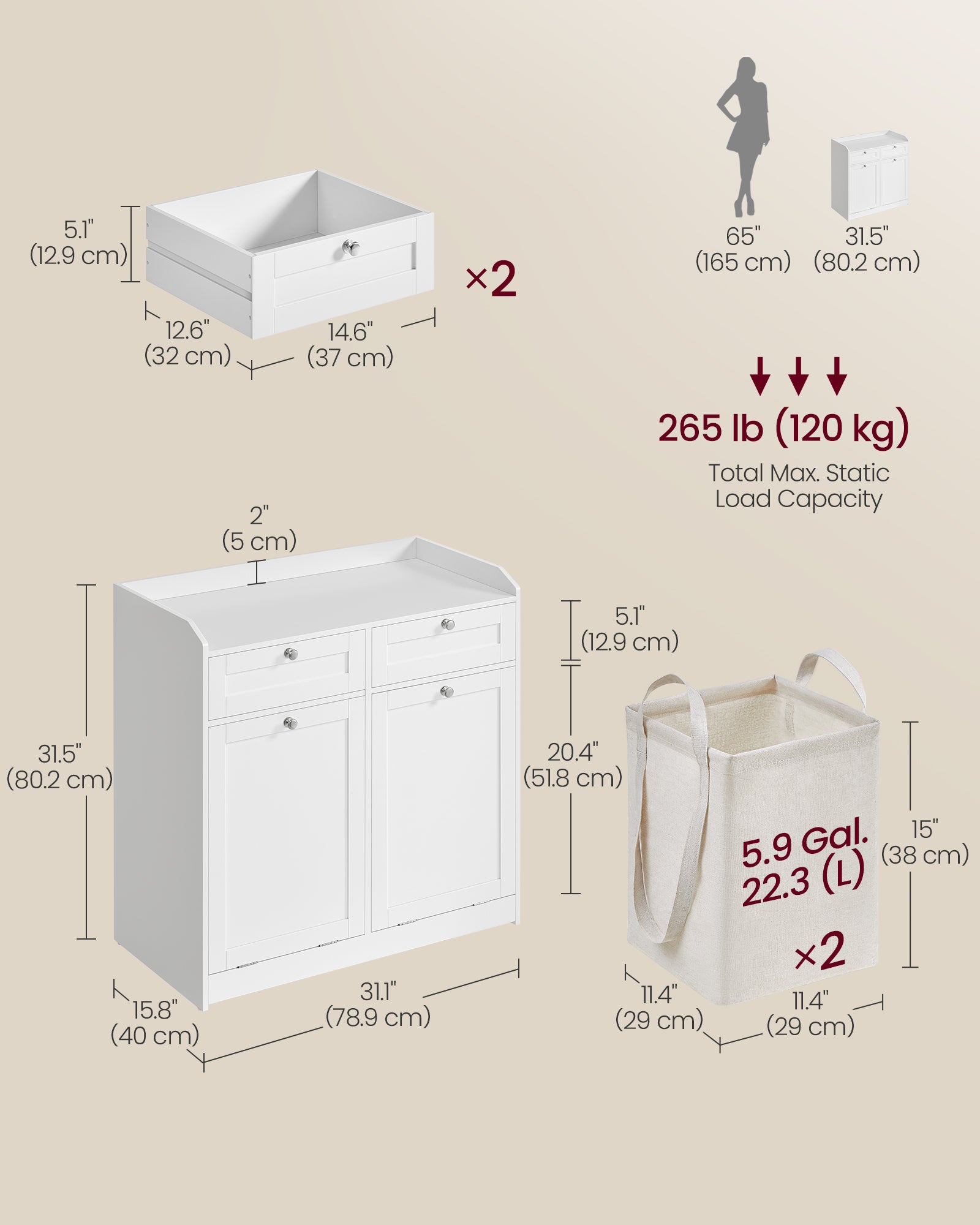 Bathroom Cabinet with Laundry Baskets Cloud White - image 6