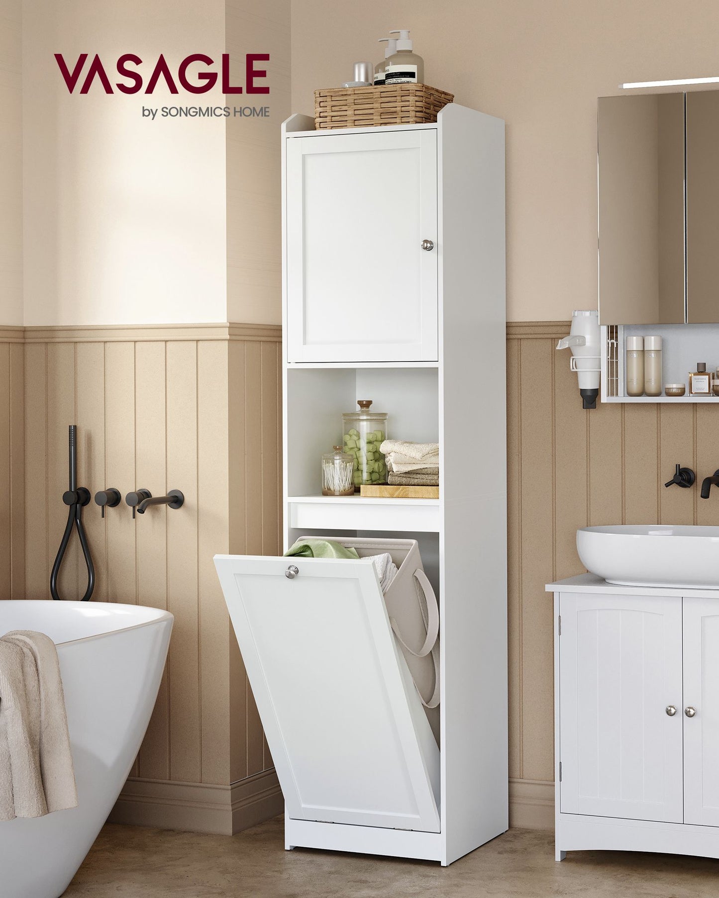 Tall Bathroom Cabinet with Laundry Basket Cloud White - image 2