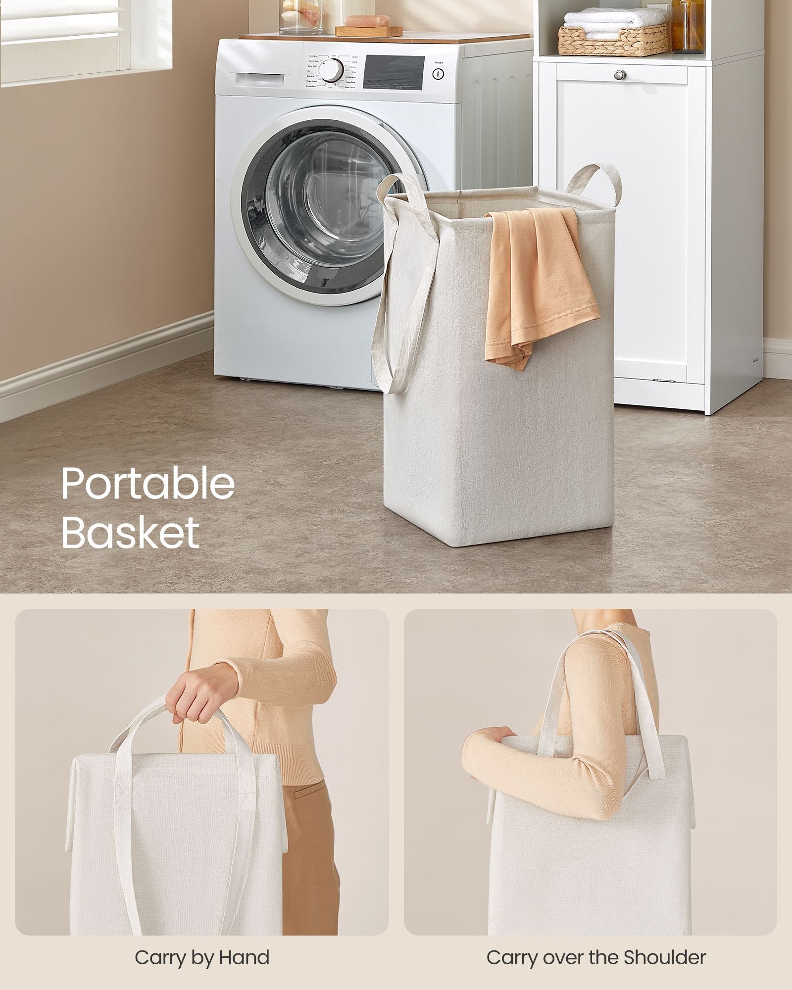 Tall Bathroom Cabinet with Laundry Basket Cloud White - image 4