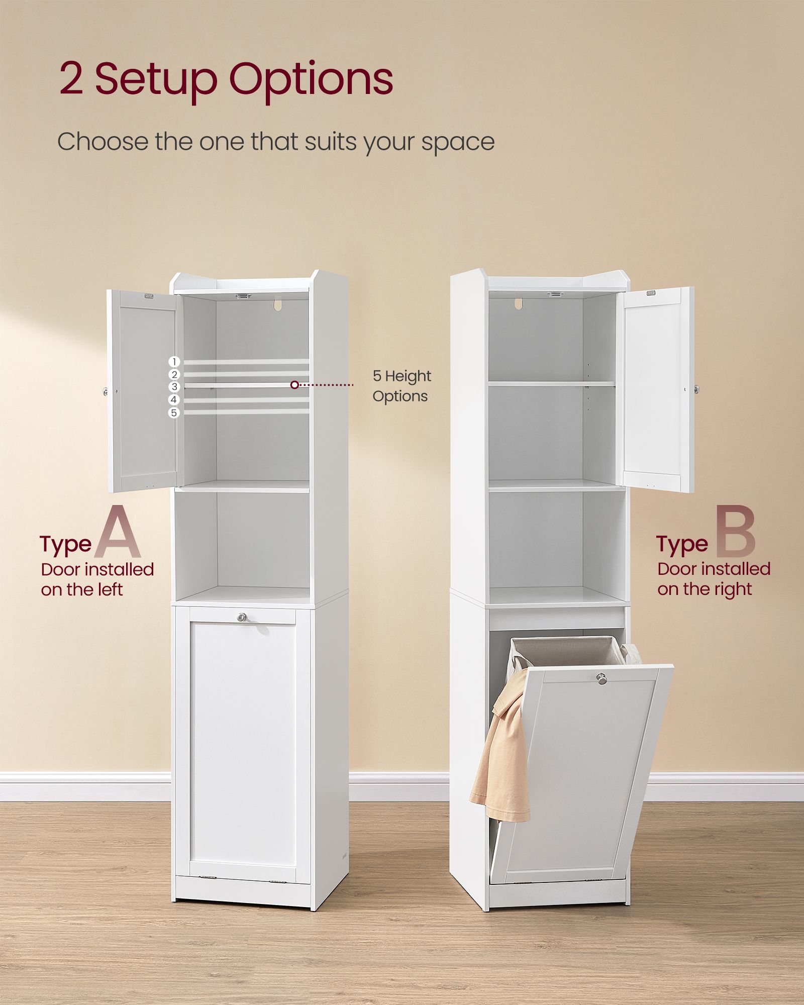 Tall Bathroom Cabinet with Laundry Basket Cloud White - image 5