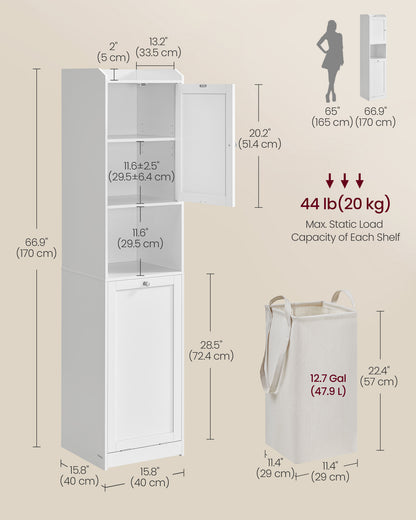 Tall Bathroom Cabinet with Laundry Basket Cloud White - image 6