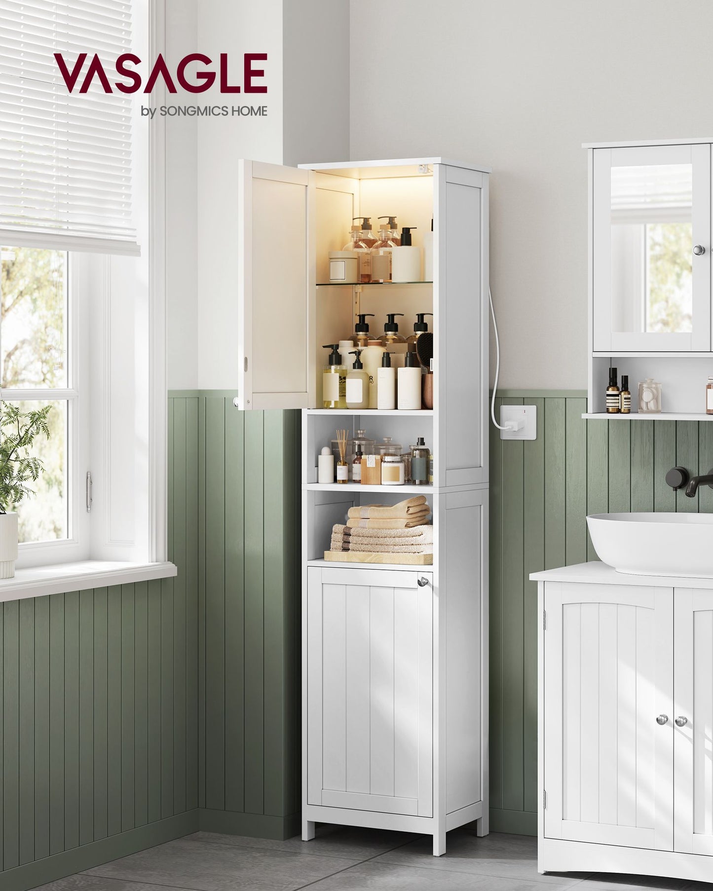 Tall Bathroom Cabinet with Lights - HWLEXTRA 