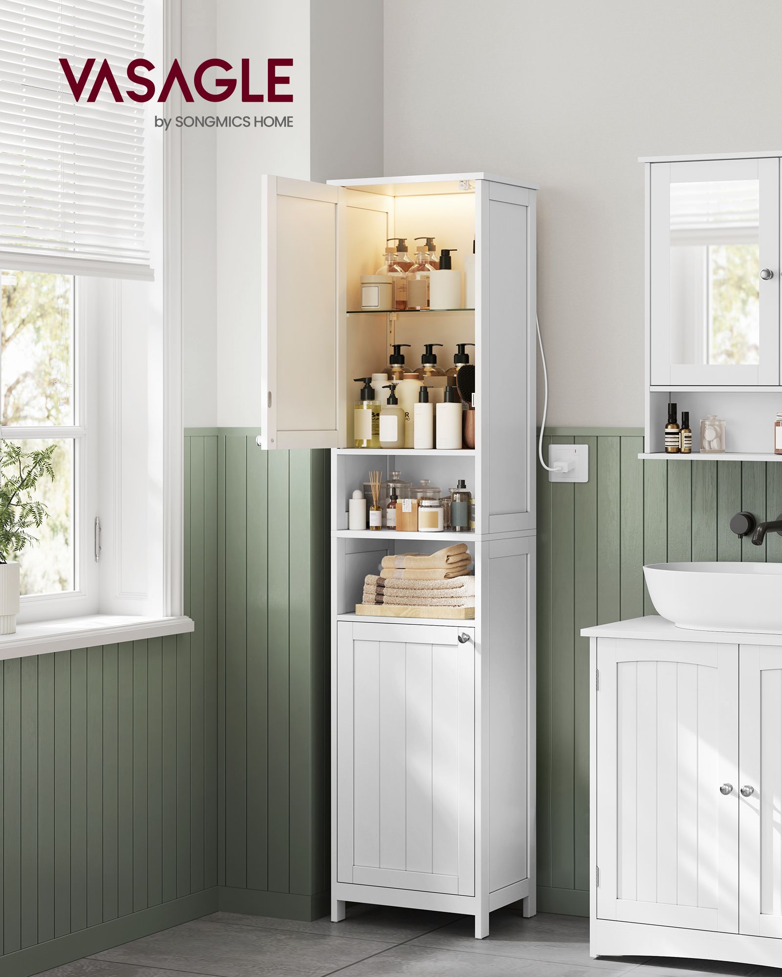 Tall Bathroom Cabinet with Lights - HWLEXTRA 