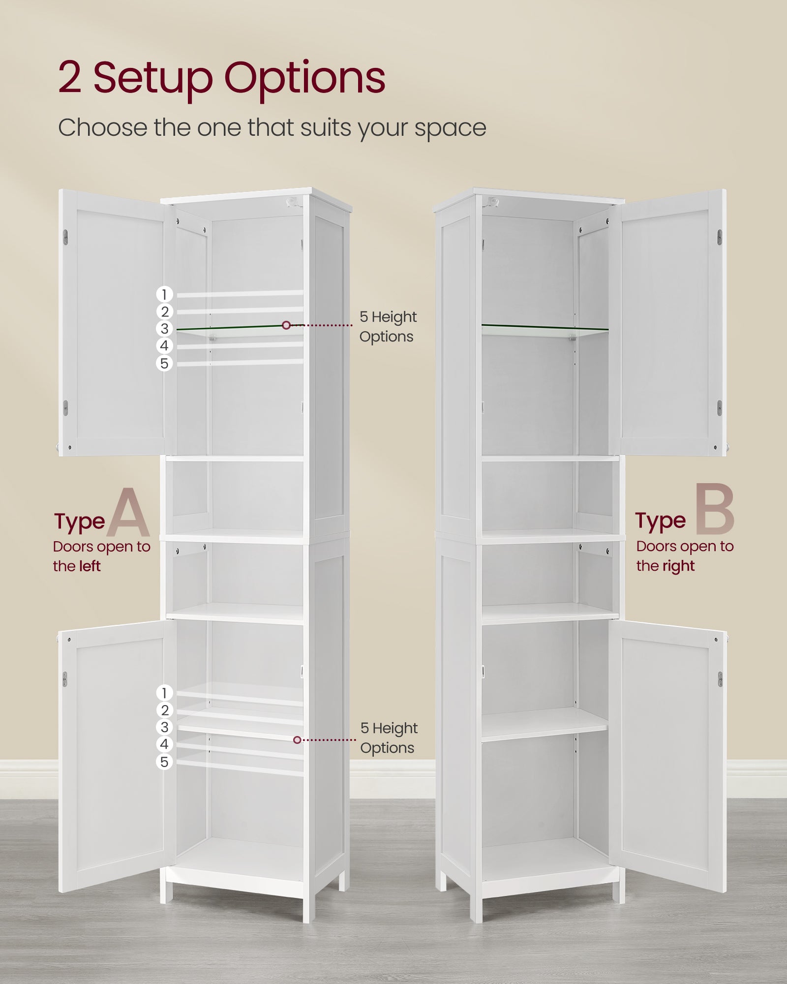 Tall Bathroom Cabinet with Lights - HWLEXTRA 
