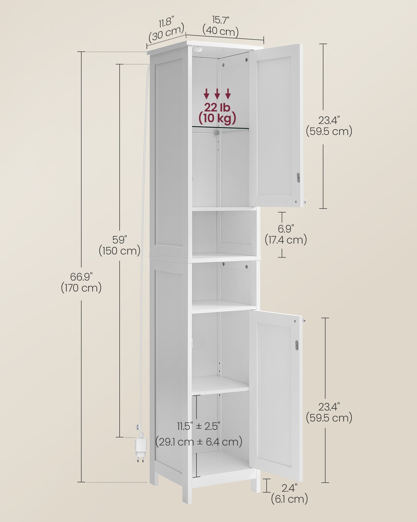 Tall Bathroom Cabinet with Lights - HWLEXTRA 