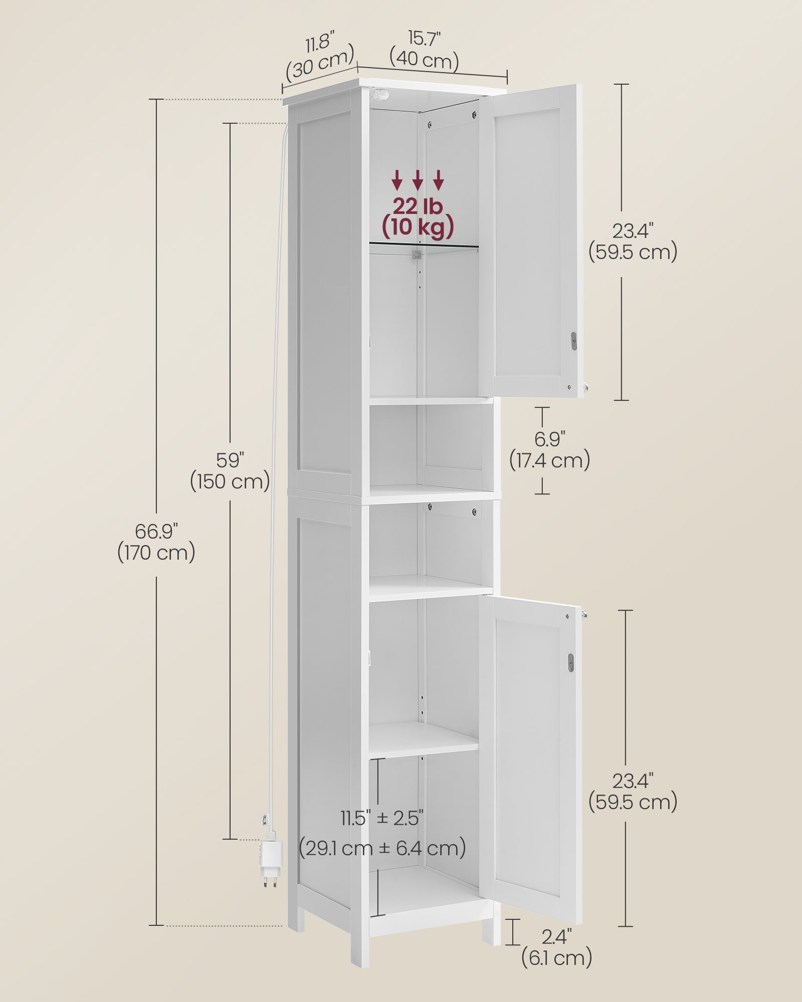 Tall Bathroom Cabinet with Lights - HWLEXTRA 