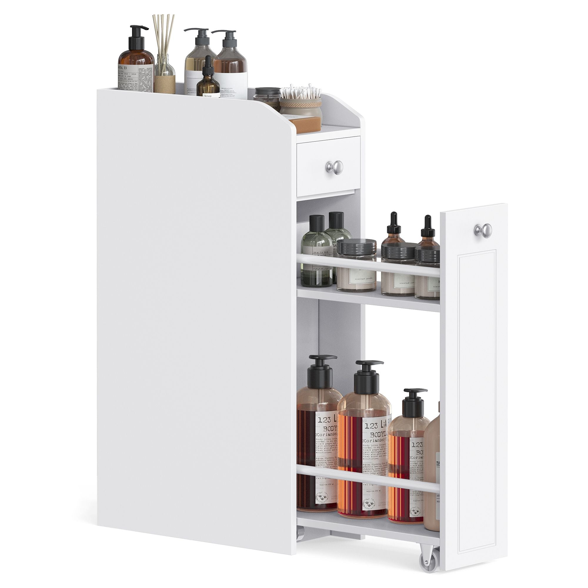 Slim Storage Cabinet, Narrow Storage Organizer with Slide Out Drawers