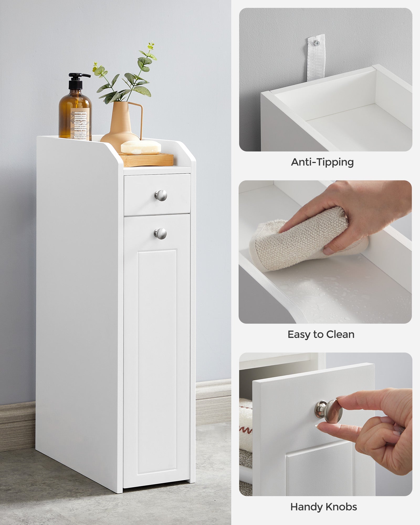 Slim Storage Cabinet, Narrow Storage Organizer with Slide Out Drawers - HWLEXTRA 