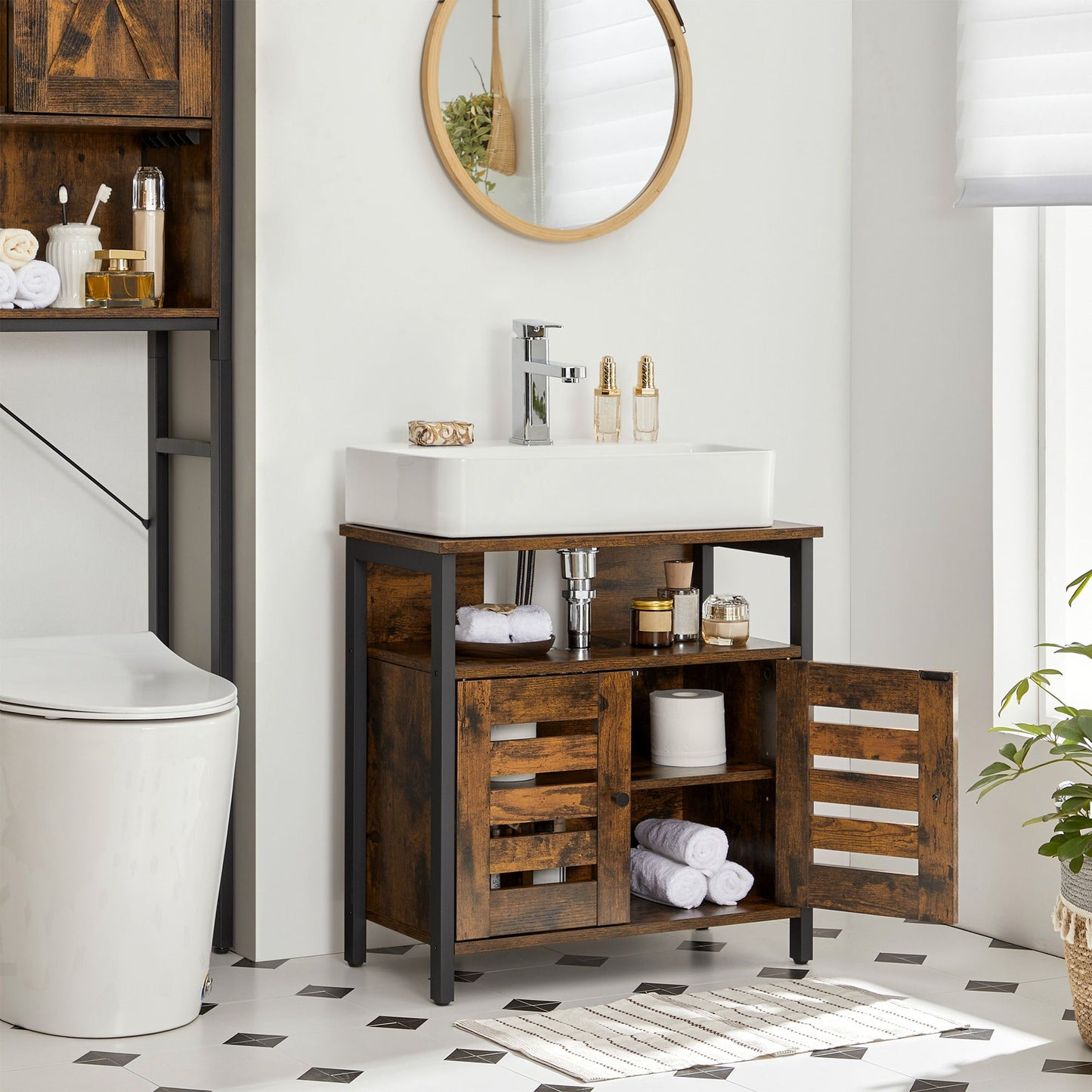 Industrial Brown Under Sink Cabinet for Bathroom - image 3