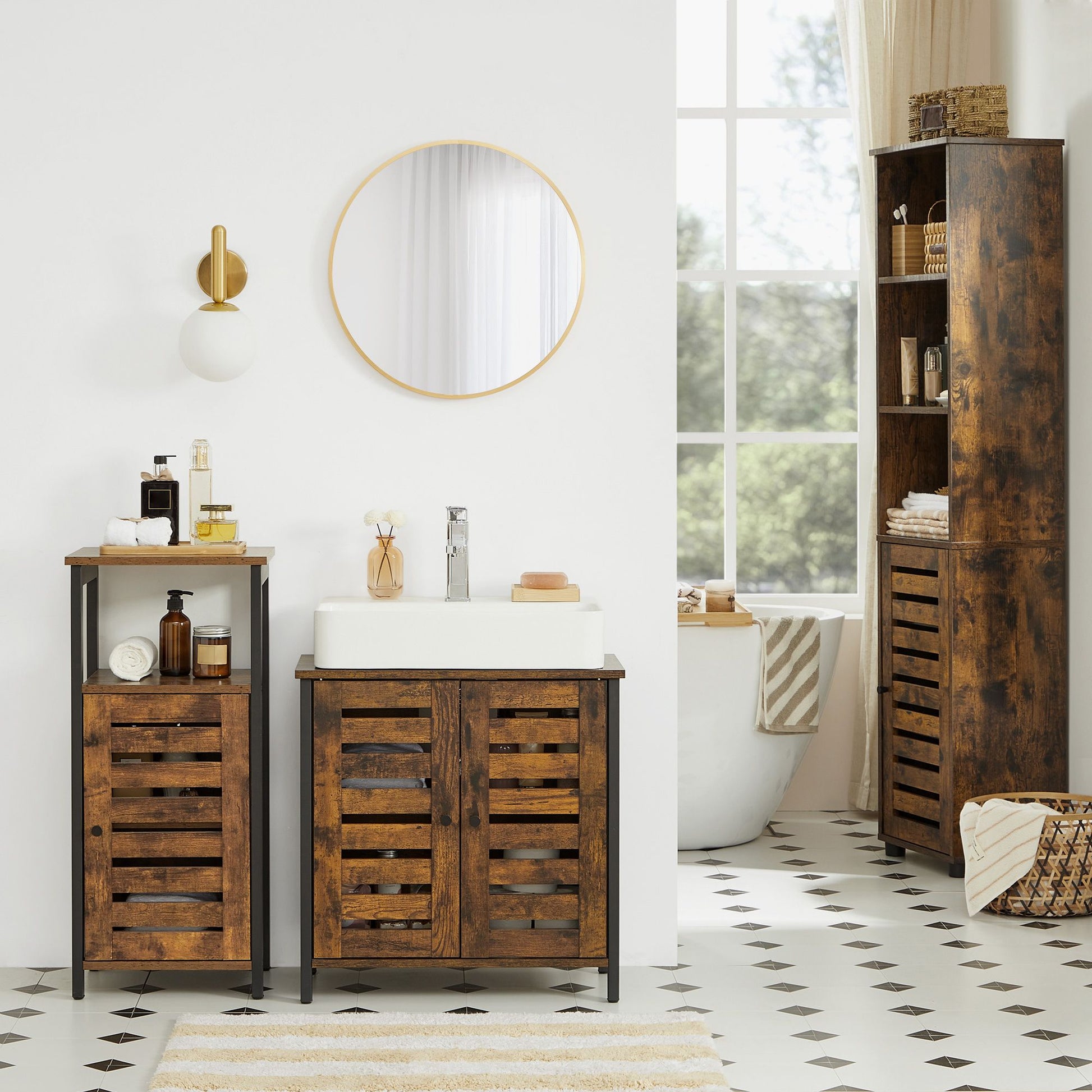 Industrial Brown Under Sink Cabinet with Adjustable Shelf - image 2