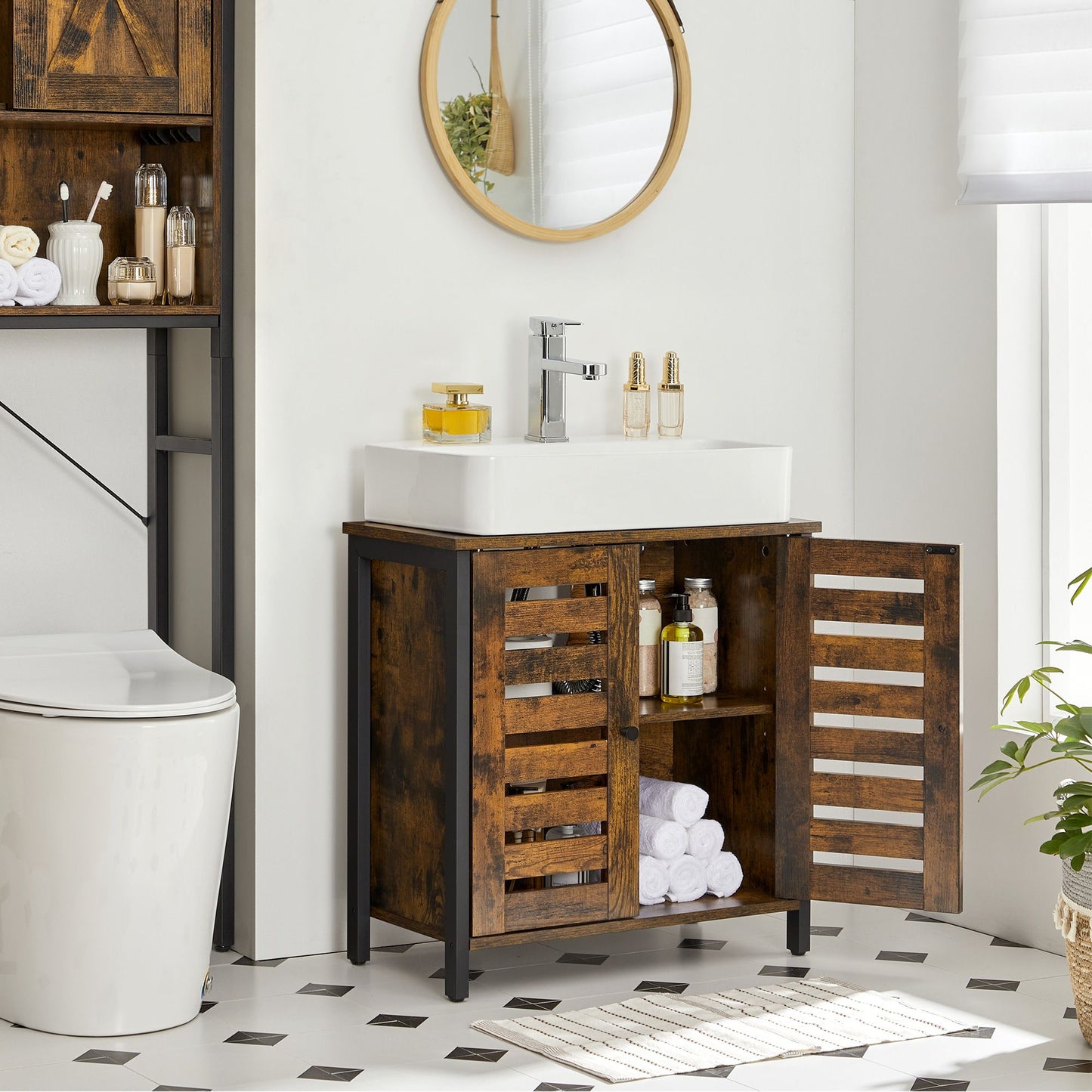 Industrial Brown Under Sink Cabinet with Adjustable Shelf - image 3