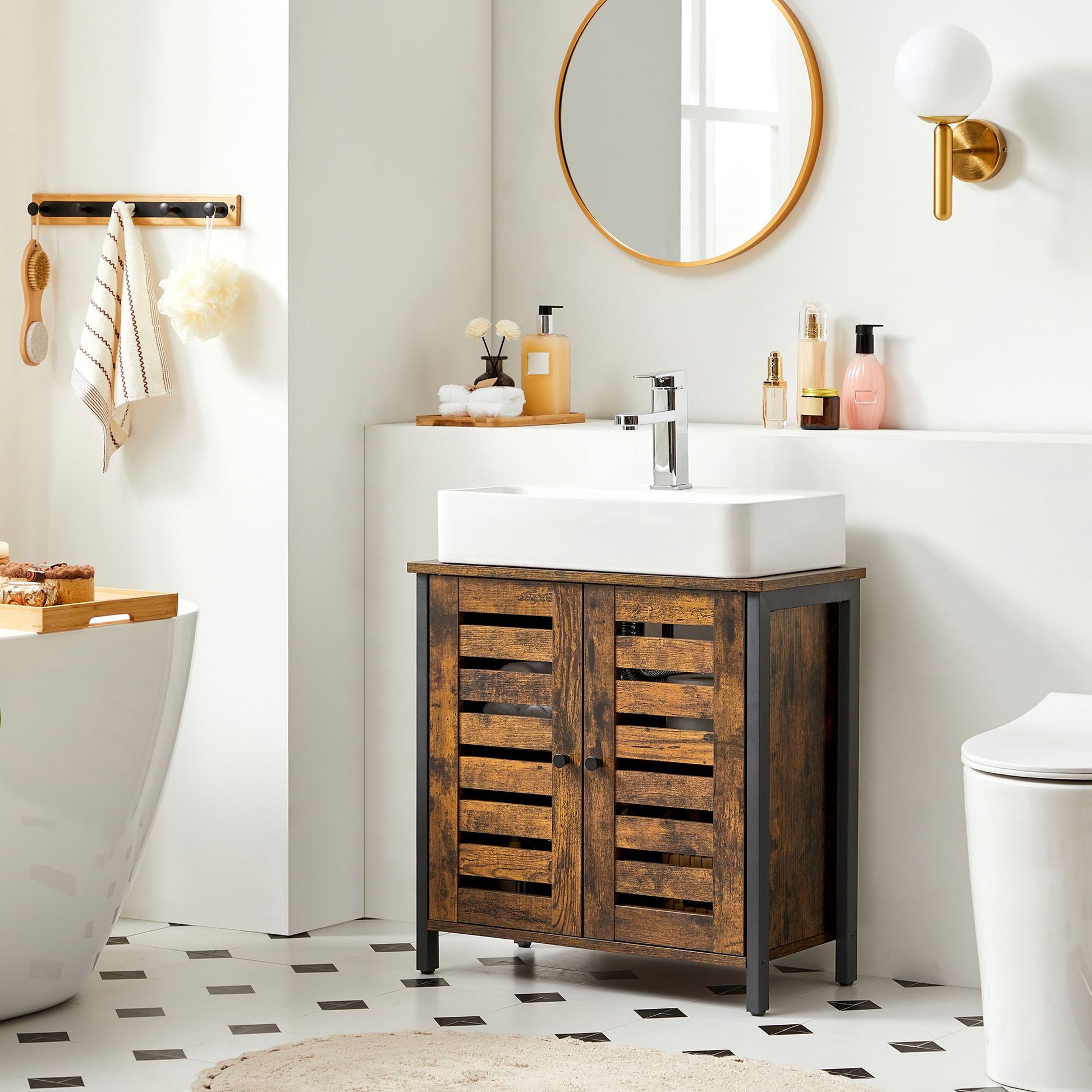 Industrial Brown Under Sink Cabinet with Adjustable Shelf - image 4