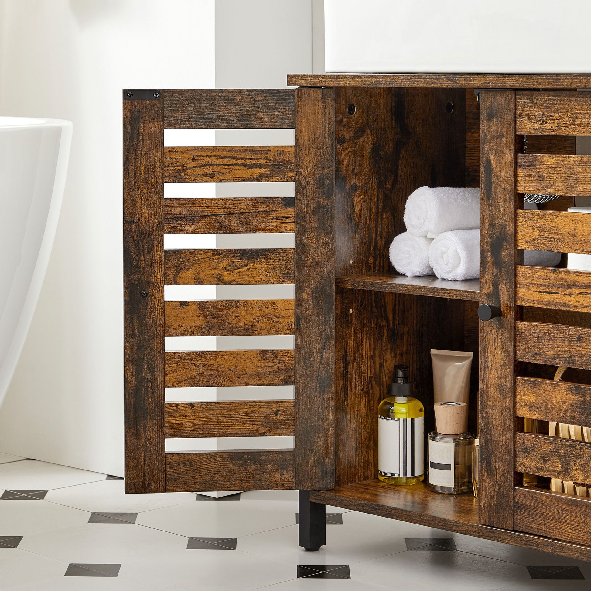 Industrial Brown Under Sink Cabinet with Adjustable Shelf - image 5