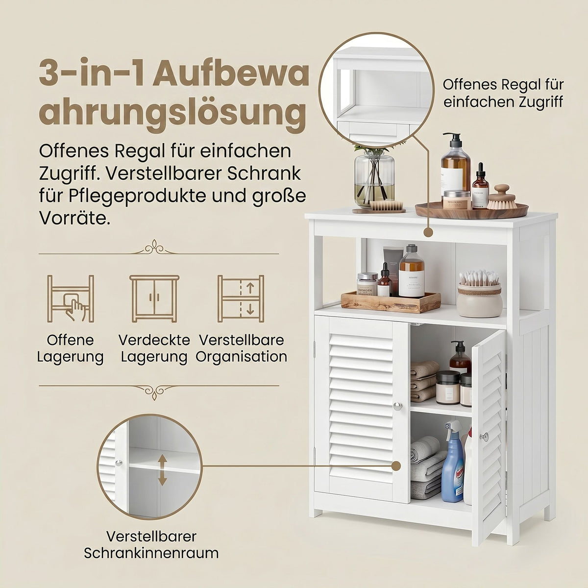 Bathroom Floor Cabinet Freestanding Storage Organiser Rack, Kitchen Cupboard