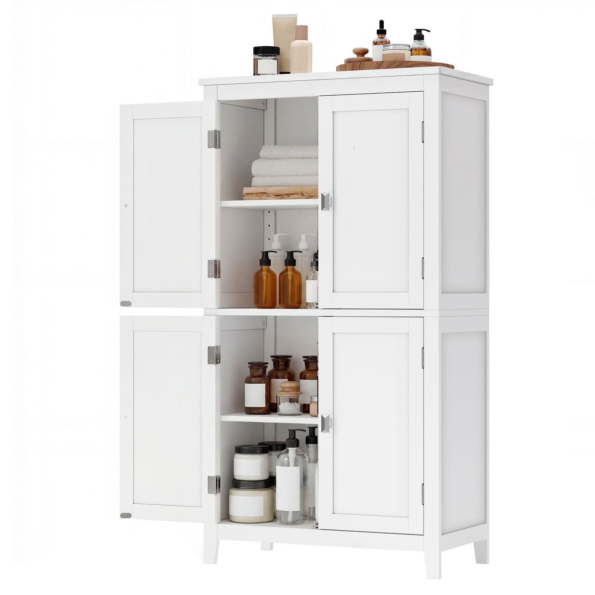 Freestanding Bathroom Storage Cabinet, Bathroom Organiser with Doors, Adjustable Shelves, White