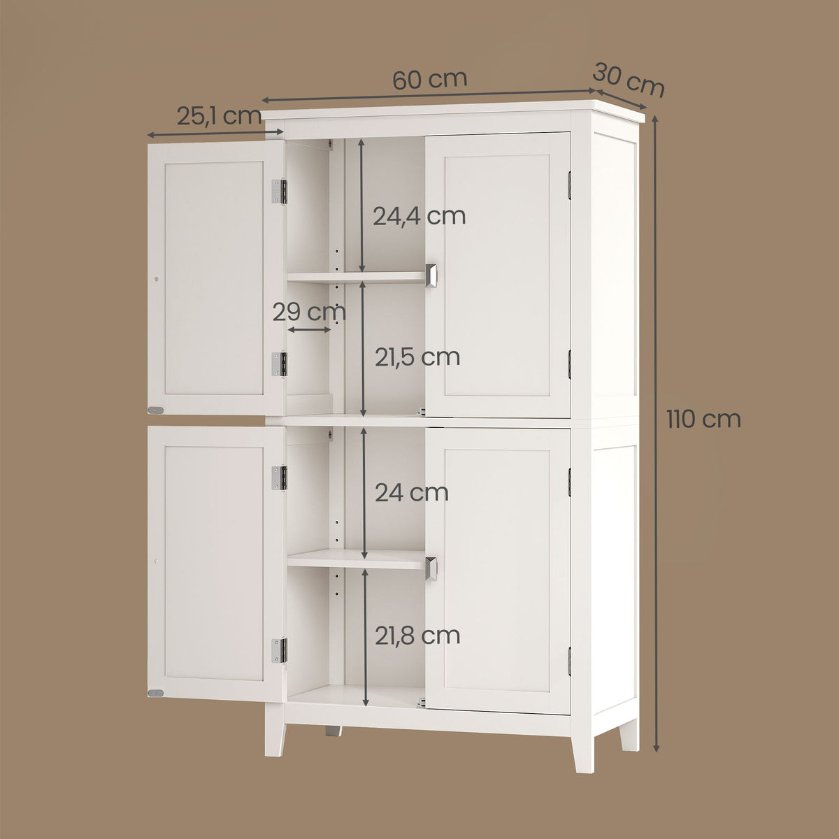 Freestanding Bathroom Storage Cabinet, Bathroom Organiser with Doors, Adjustable Shelves, White