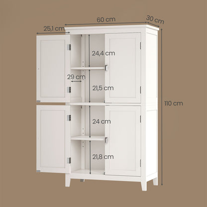 Freestanding Bathroom Storage Cabinet, Bathroom Organiser with Doors, Adjustable Shelves, White