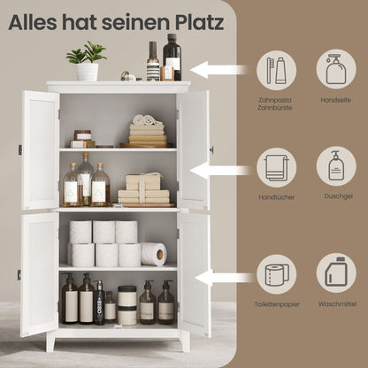 Freestanding Bathroom Storage Cabinet, Bathroom Organiser with Doors, Adjustable Shelves, White