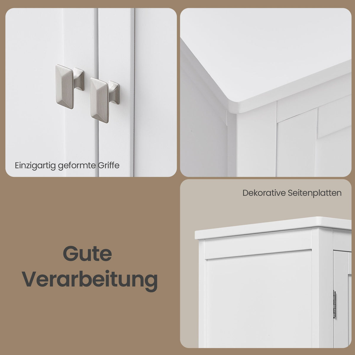 Freestanding Bathroom Storage Cabinet, Bathroom Organiser with Doors, Adjustable Shelves, White