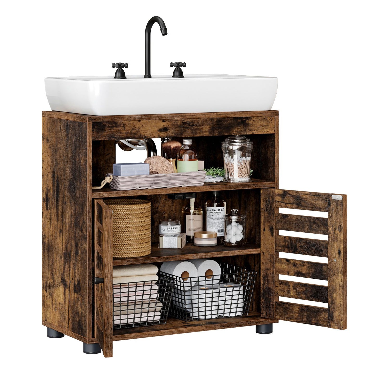 Under Sink Cabinet Rustic Brown without Pedestals - image 5