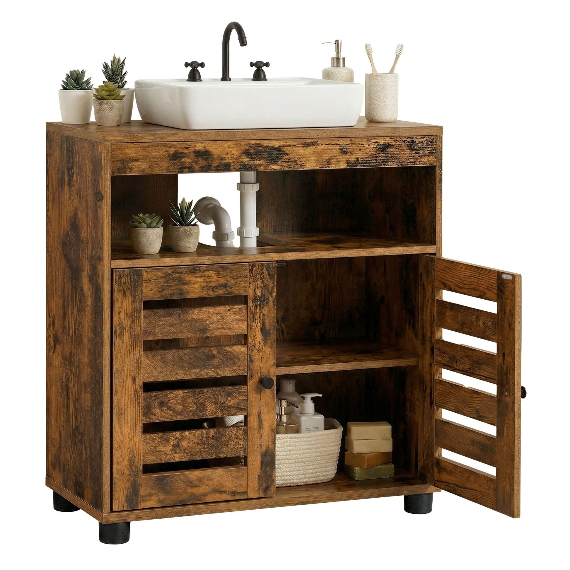 Under Sink Bathroom Storage Cabinet, 2-Door Bathroom Vanity Unit with Adjustable Shelf, Space-Saving - image 2