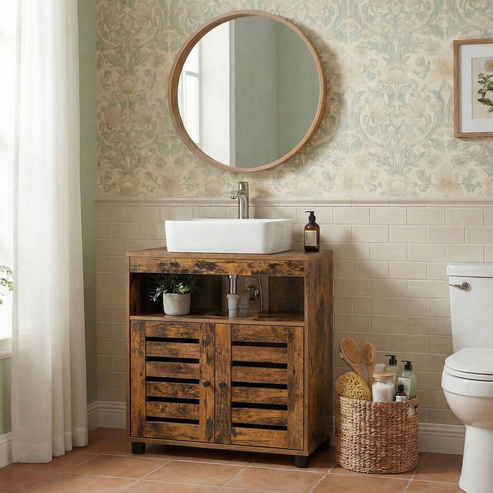 Under Sink Bathroom Storage Cabinet, 2-Door Bathroom Vanity Unit with Adjustable Shelf, Space-Saving - image 4