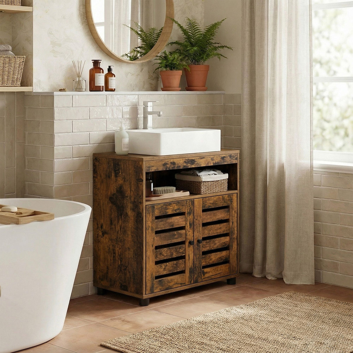 Under Sink Bathroom Storage Cabinet, 2-Door Bathroom Vanity Unit with Adjustable Shelf, Space-Saving - image 5