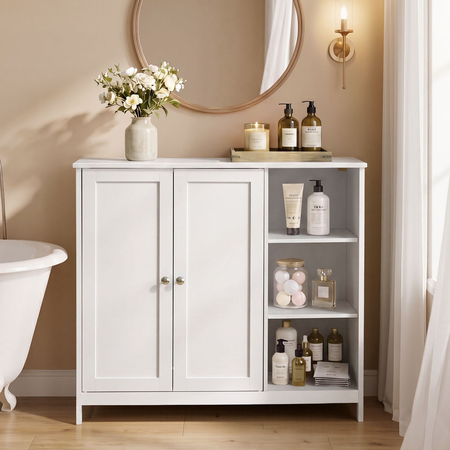 Bathroom Storage Cabinet, 2 Doors and Adjustable Shelves, 35.4" W Bathroom Floor Cabinet, Living Room - image 5
