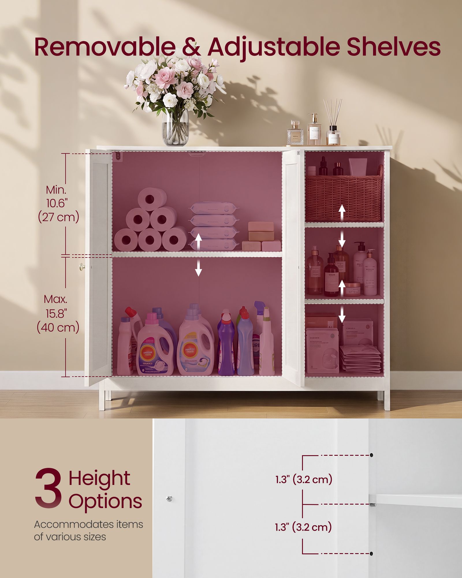 Bathroom Storage Cabinet, 2 Doors and Adjustable Shelves, 35.4" W Bathroom Floor Cabinet, Living Room - image 7