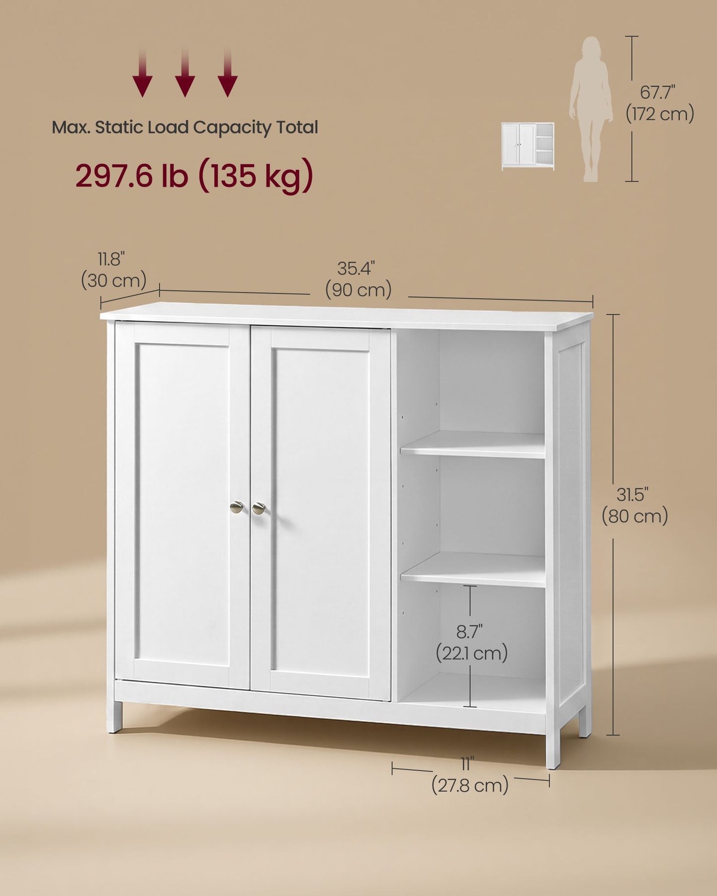 Bathroom Storage Cabinet, 2 Doors and Adjustable Shelves, 35.4" W Bathroom Floor Cabinet, Living Room - image 8