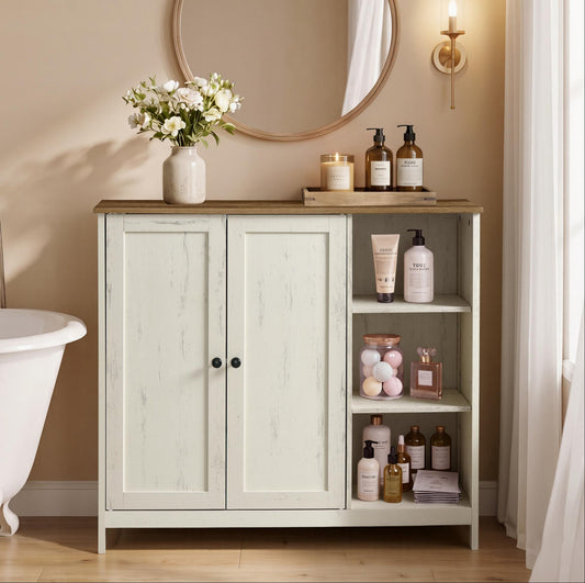 Bathroom Storage Cabinet, 2 Doors and Adjustable Shelves, 35.4" W Bathroom Floor Cabinet, Living Room - image 1
