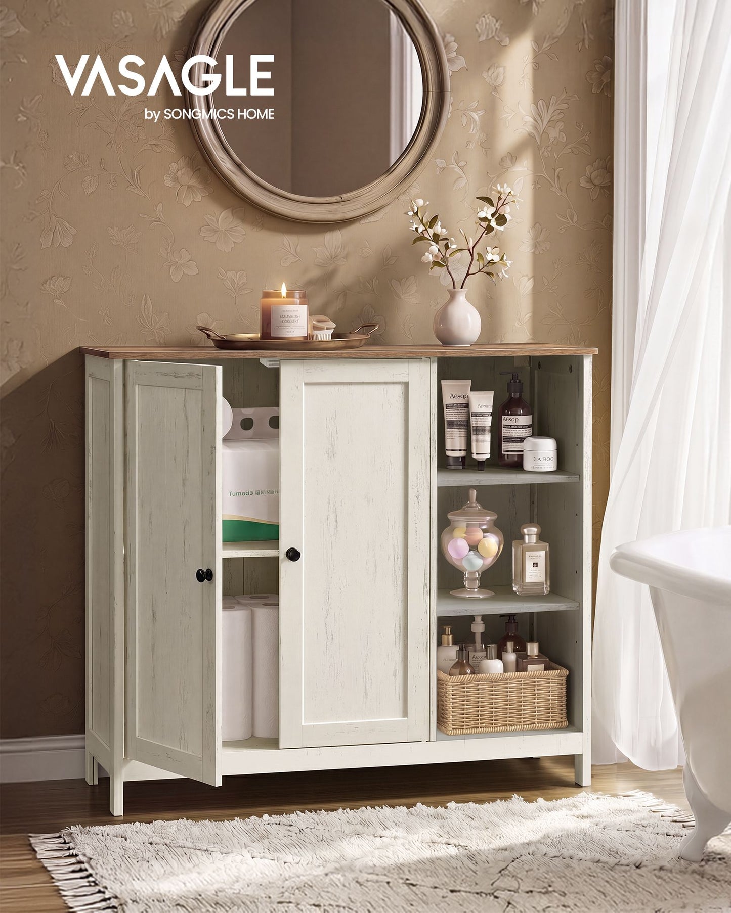 Bathroom Storage Cabinet, 2 Doors and Adjustable Shelves, 35.4" W Bathroom Floor Cabinet, Living Room - image 2
