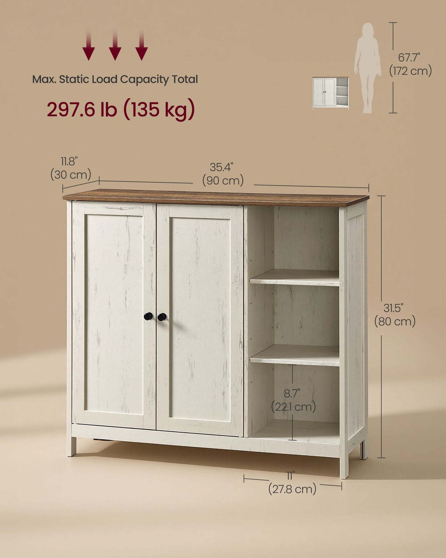 Bathroom Storage Cabinet, 2 Doors and Adjustable Shelves, 35.4" W Bathroom Floor Cabinet, Living Room - image 4