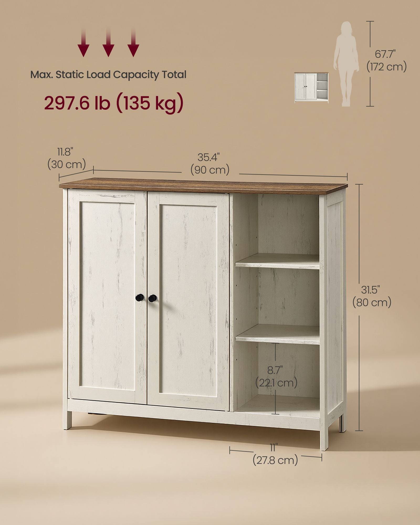 Bathroom Storage Cabinet, 2 Doors and Adjustable Shelves, 35.4" W Bathroom Floor Cabinet, Living Room - image 4