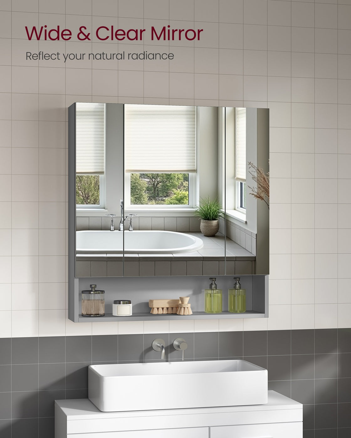 90 cm Wide Bathroom Mirror Cabinet with Shelves Cloud White - image 10
