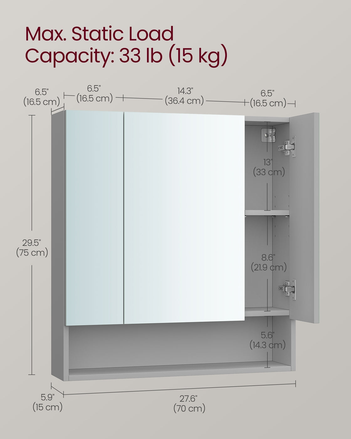 90 cm Wide Bathroom Mirror Cabinet with Shelves Cloud White - image 13