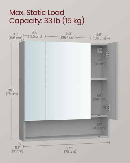 90 cm Wide Bathroom Mirror Cabinet with Shelves Cloud White - image 13