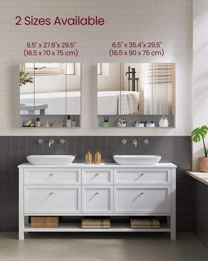 90 cm Wide Bathroom Mirror Cabinet with Shelves Cloud White - image 14