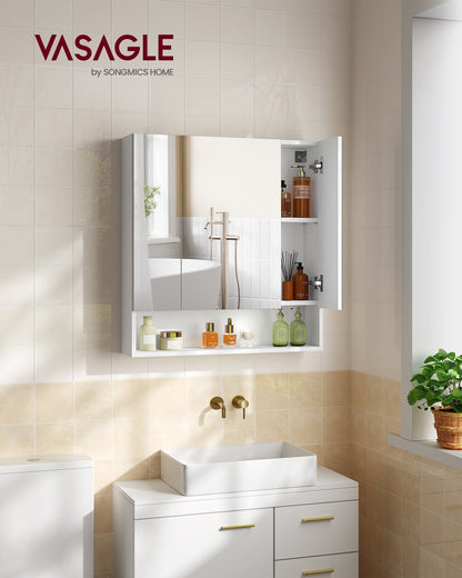 70 cm Wide Bathroom Mirror Cabinet with Shelves Cloud White - image 3
