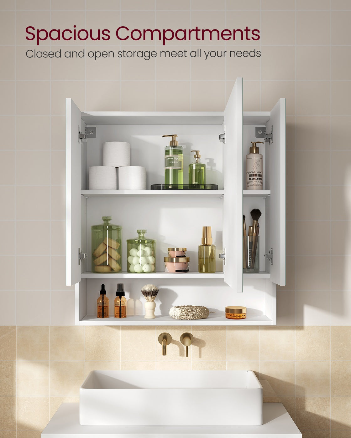 70 cm Wide Bathroom Mirror Cabinet with Shelves Cloud White - image 5