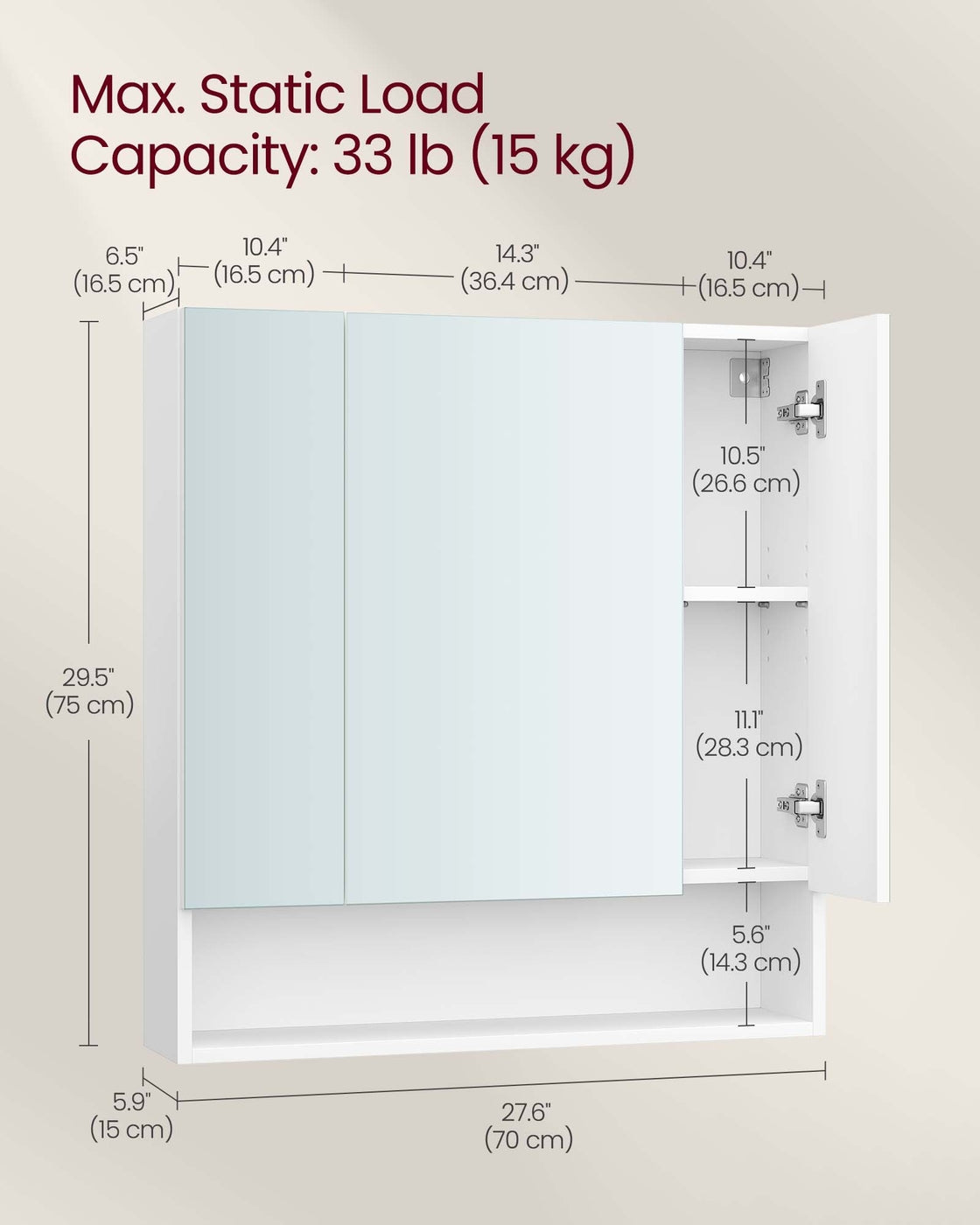 70 cm Wide Bathroom Mirror Cabinet with Shelves Cloud White - image 7