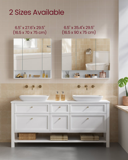 70 cm Wide Bathroom Mirror Cabinet with Shelves Cloud White - image 8
