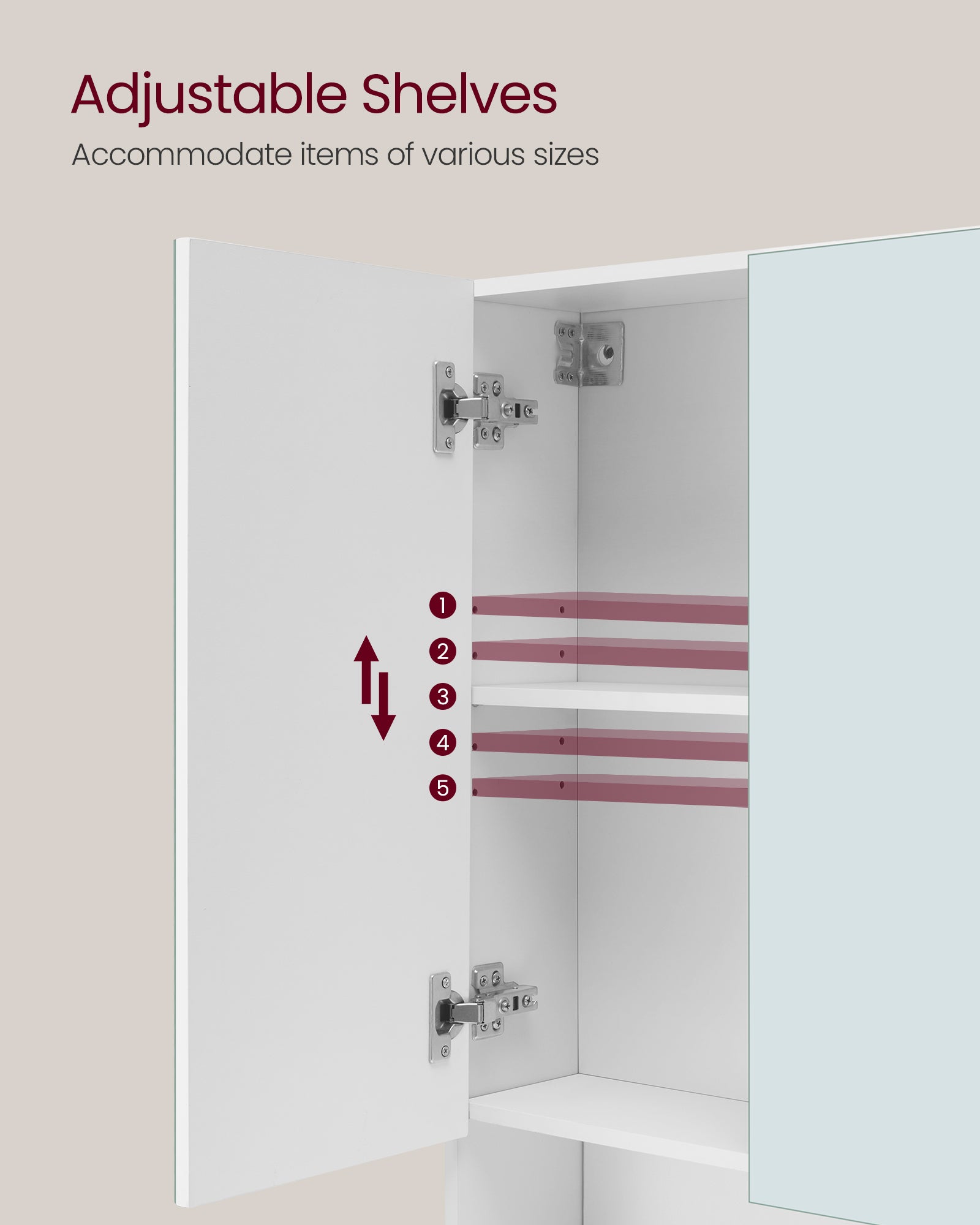 90 cm Wide Bathroom Mirror Cabinet with Shelves Cloud White - image 5