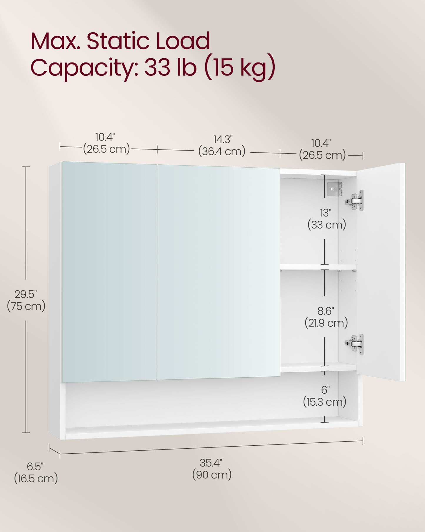 35.4" Wide Bathroom Mirror with Storage