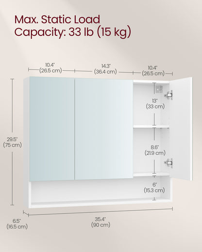 90 cm Wide Bathroom Mirror Cabinet with Shelves Cloud White - image 6